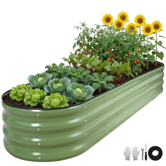 ZORMY Galvanized Raised Garden Bed 1 Pack, 8x2x1ft Oval Metal Planter Box Outdoor with Support Rods & Corner Protection, Planter Beds for Vegetables, Fruits, Flowers (OliveGreen)