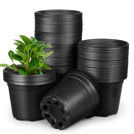 HQAUT 4 5 6 Inch Nursery Pots, 110 Packs Plastic Plant Pot with Drainage Hole, Seedling Starter Pots for Succulents (4 Inch)