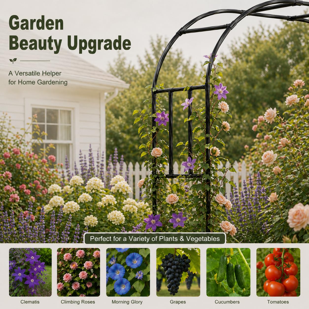 Carotex Garden Arch, 126''x94.5'' Arbor Trellis, Trellis for Climbing Plants Outdoor, Garden Arch Arbor for Flower, Climbing Vine Vegetable, Fruit and Lawn(Black)