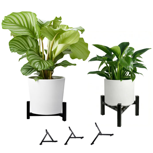 Nyrthil 2-Pack Plant Stand Indoor Outdoor, Heavy Duty Stable Metal Holder Fits 8 to 14 Inch Flower Pots, Adjustable Black Plant Stands (Pots Not Included) - Black