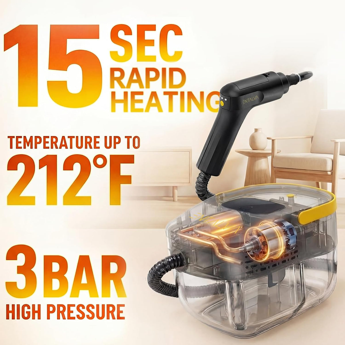 Skiennix Steam Cleaner - 1600W Handheld High-Pressure Steamer with 1.69QT Tank & 15 Accessories for Home Cleaning