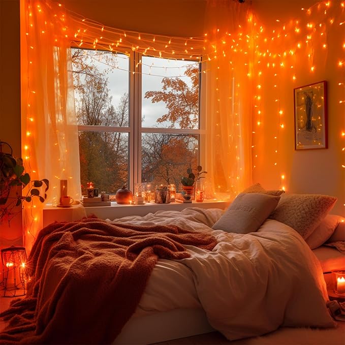 JMEXSUSS 600 LED Thanksgiving Lights Outdoor, Orange Christmas Lights Plug in, Orange String Lights Clear Wire for for Indoor Room Yard Tree Fall Thanksgiving Decorations
