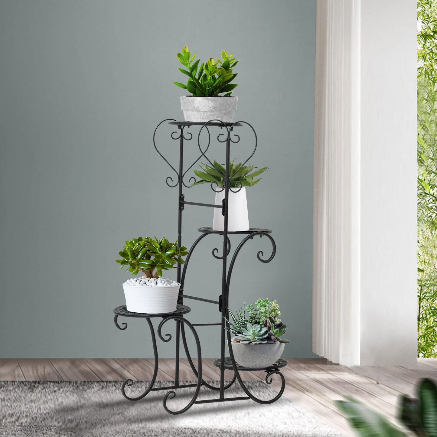 32inch Tall Metal Plant Stand Multi Tiered 4 Tier Multiple Flower Pots Holder Shelf Rack Display Stand Wrought Iron Planter Display Rack Potted Planter Shelves Organizer for Patio Balcony Garden