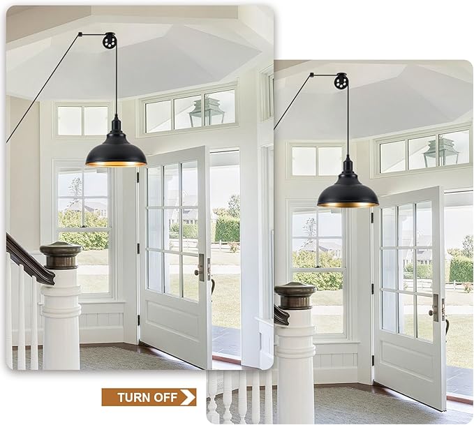 Black Pendant Light Hanging Lamps for Living Room Plug in 15FT Dimmable Switch Adjustable Pulley Hanging Lights with Cord for Kitchen Bedroom 2 Pack