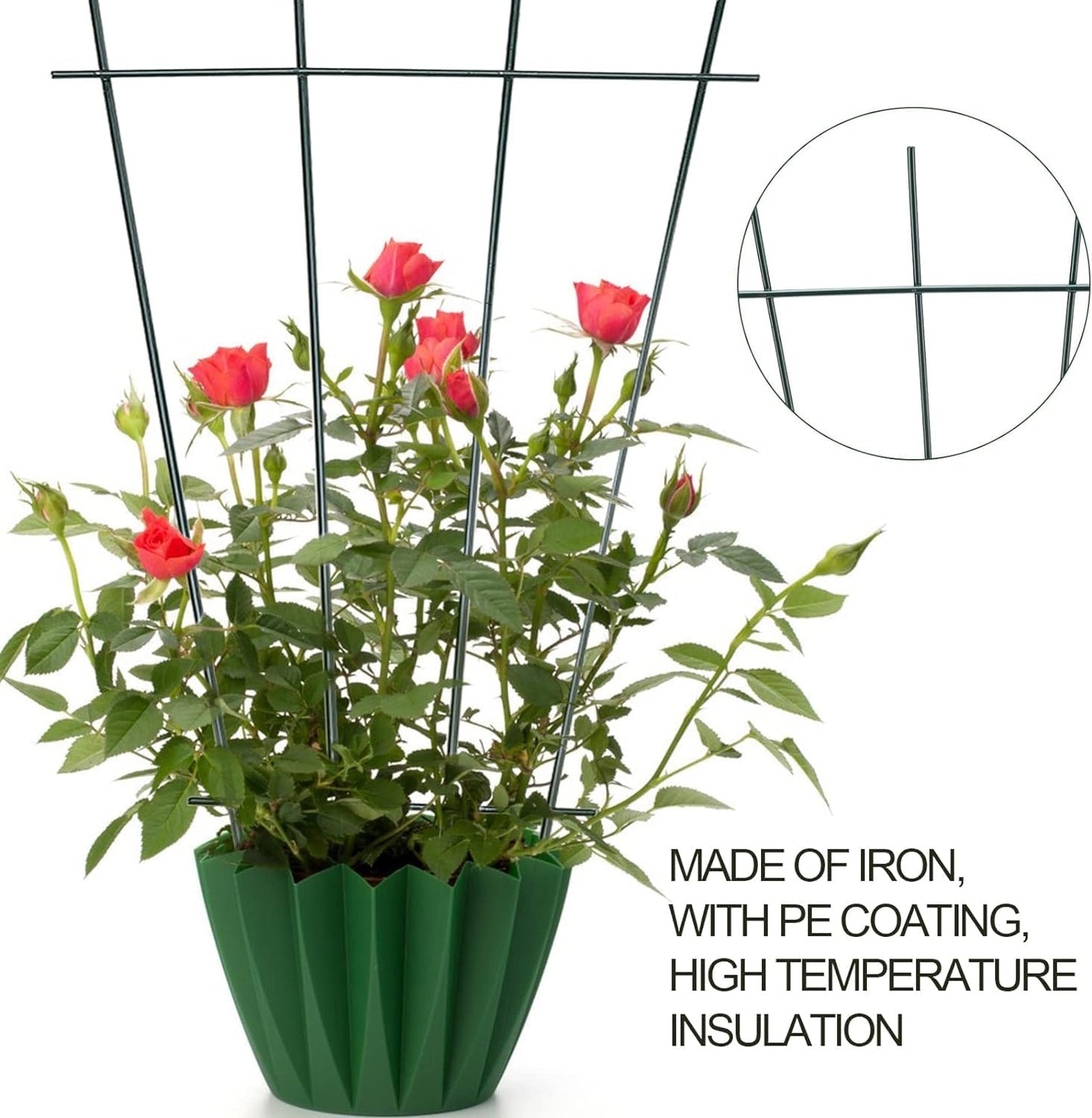 2Pcs Plant Trellis for Climbing Plants Indoor, Green Coated Fan Pot Trellis Metal Flower Support Garden Trellis Frames for Indoor Outdoor Vines Flower Vegetable