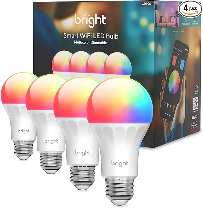 U-tec Smart Light Bulbs, 1100 Lumen, 90+CRI WiFi Mesh & Bluetooth Color Changing A19 Light Bulb, 16 Million DIY Colors RGB Light Bulbs, Compatible with Alexa, Google Assistant Home App, 4 Pack