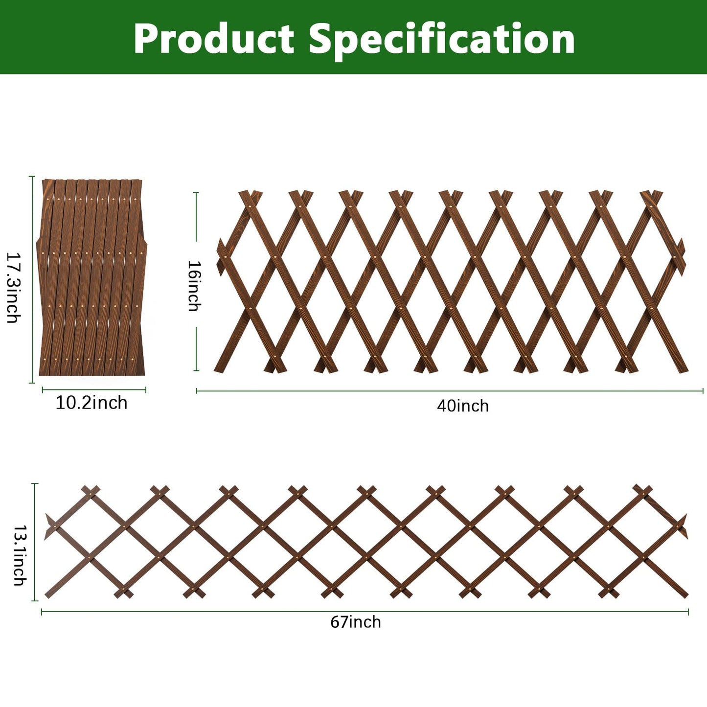 2 PCS Expandable Garden Trellis, 13.1" x 67" Trellis for Climbing Plants Outdoor, Wooden Lattice Fence Wall Panel Lattice Panels for Outside, for Climbing Plants Vine Ivy Rose Cucumbers Clematis（4PC）