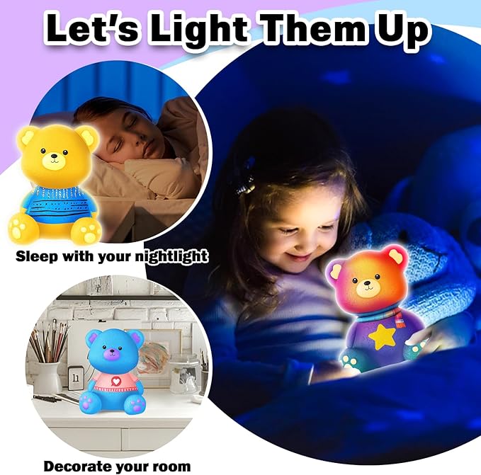 FUNZBO Paint Your Own Bear Lamp Kit - Arts and Crafts Supplies Painting Kits for Kids Teens, DIY Night Light Toy for Toddlers Girls Boys Ages 3 4 5 6 7 8 9 10 11 12 Christmas Birthday Gifts