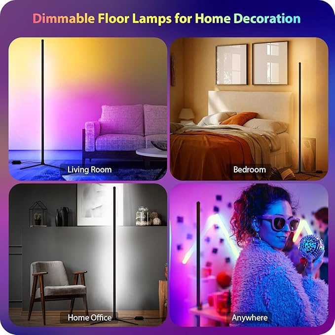 Corner Floor Lamp, 2 Pack LED Corner Lamp with App/Remote/Button Control, Smart RGB Floor Lamp with 16 Million DIY Colors & 68+ Scene, 300+ Scene, Music Sync for Living Room, Bedroom, Gaming Room