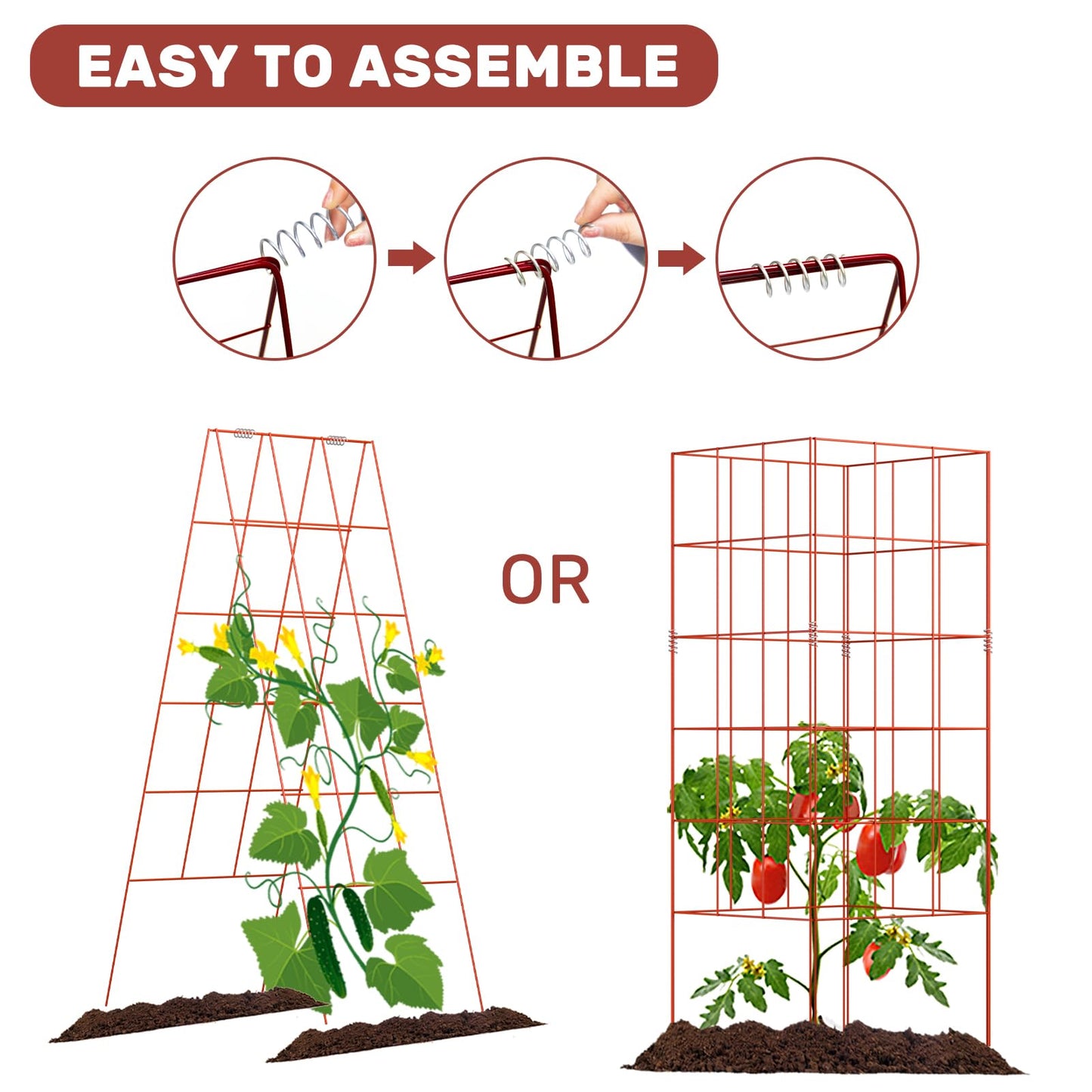 DOEWORKS Cucumber Trellis, 48" High Foldable A Frame Garden Trellis, 2 Pack, Plant Support for Climbing Cucumber, Beans, Tomatoes, Flowers, Red