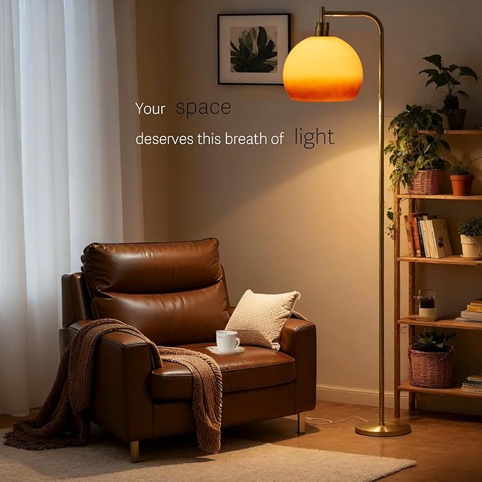Soft Glow Decorative Floor Lamp - 67" Metal Pole Sunset Glass Lamp, Pedal Switch & E26 Bulb, Perfect for Bedroom Living Room Office Scandinavian/Minimalist/Contemporary Interiors