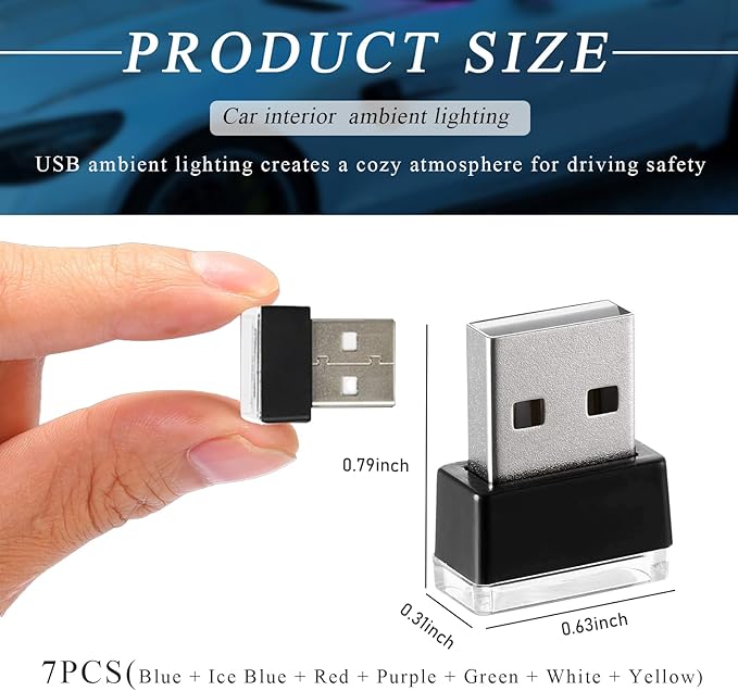7 PCS USB LED Car Interior Atmosphere Lamp, Portable Plug-in 5V USB Car LED Interior Lighting Night Lamp, Mini USB Ambient Lighting Decor for Home Car Laptop Keyboard