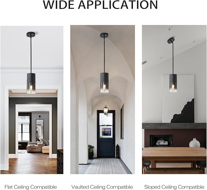 Modern Black Pendant Lights with Downrods, 2 Pack