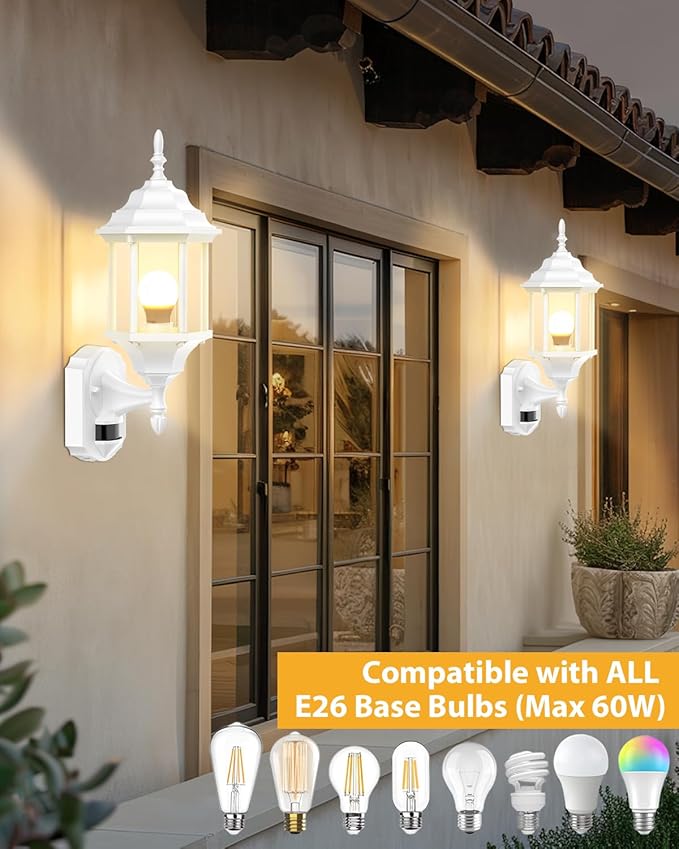 Redluck Motion Sensor Outdoor Lights, 16 inch Dusk to Dawn Outside Porch Lights, Waterproof Anti-Rust Aluminum Outdoor Wall Lights Exterior Lighting Fixtures for House, Garage, Front Door, White