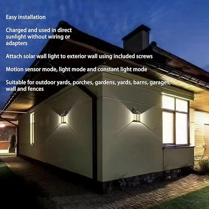 Solar Wall Lights, Outdoor Motion Sensor, Dusk to Dawn LED Outdoor Solar Lights with 3 Modes, for Patio, Garage, Shed (White)
