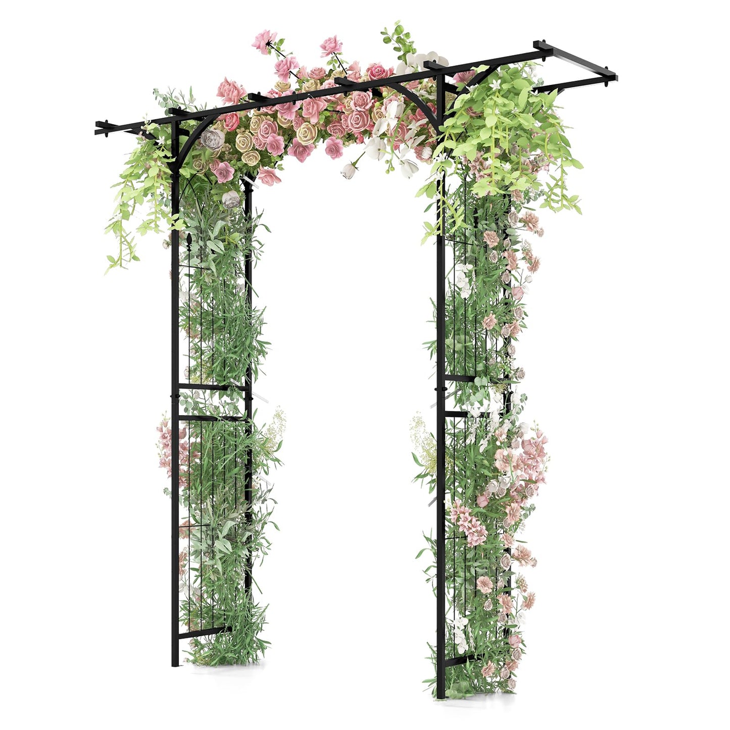 S AFSTAR Garden Arch Trellis Pergola, 6.8 FT Outdoor Metal Arbor w/Extended Top, 4 Ground Stakes, Plant Support Trellis for Climbing Plant Vine Rose, Garden Arbour Archway for Wedding Ceremony Party