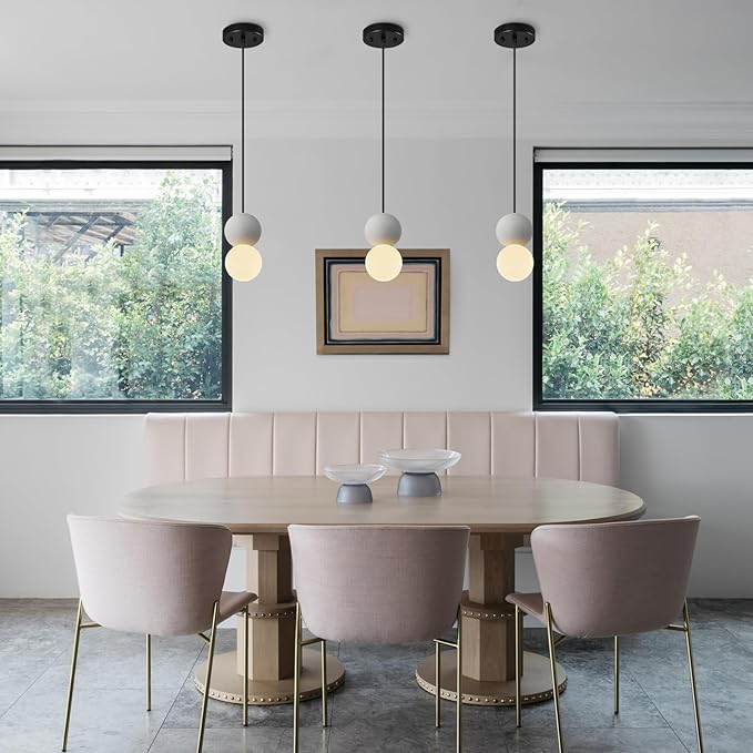 Modern 1-Light Concrete Pendant Light Kitchen Islandceiling Light Fixture White Glass Globe Ball Pendant Lighting for Dining Room Coffee Club Resturant Bar Living Room(1-Pack)