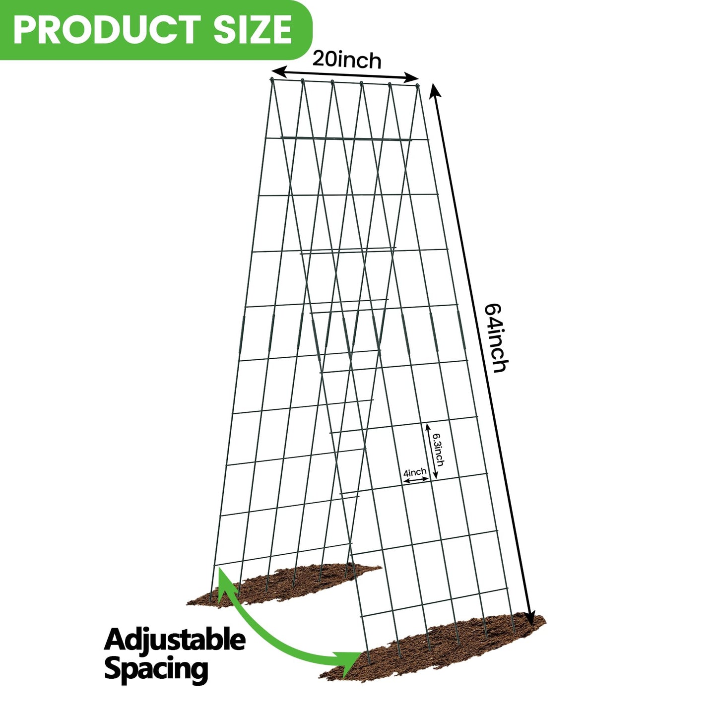 Toriexon Foldable Cucumber Trellis 64" H x 20" W - 2 Pack, A-Frame Garden Trellis for Raised Bed, with Twist Ties & Plant Bags for Climbing Plants Outdoor