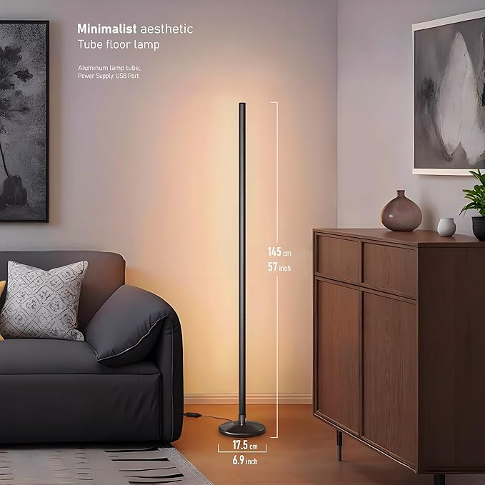 LED Floor Lamp Minimalist Style, with App & Remote Control, RGB 16 Million Colors, Dimmable, 68+ Scenes, Music Sync, Timer, Ideal Ambient Floor Lamps for Living Room, Bedroom, Gaming Room
