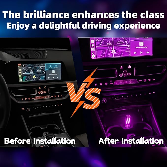 LED Car Interior Light, Touch Control USB Night Lamp, Retro Style Ambient Lighting for Auto, Bedroom, Desk (Purple Light)