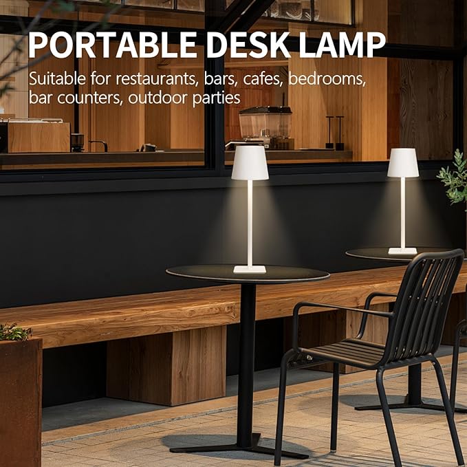 2-Pack Rechargeable Cordless Table Lamps, Battery-Operated Wireless Minimalist Table Lamp, 3 Colors Stepless Dimming LED Adjustable Height Table Lamp for Dining/Bedside/Camping (2, Double-rod white)