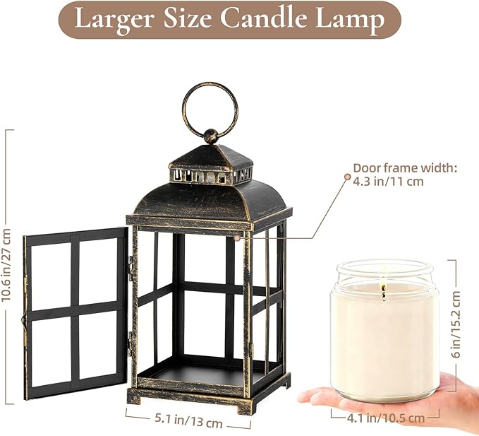 Candle Warmer Lamp with Timer: 11" Farmhouse Large Candle Warmer Lantern for 3 Wick Jar Candles Black Rustic Home Decor Electric Dimmable Wax Melter