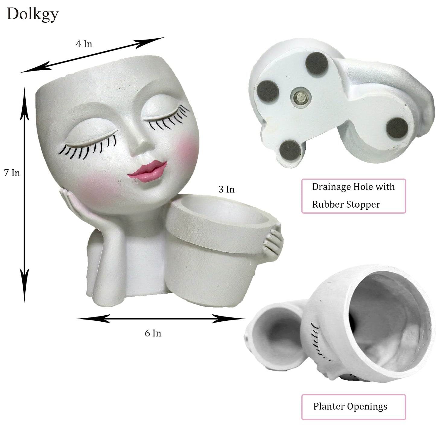Head Planter Face Flower Pot, Dolkgy Woman Face Planter Unique White Head Planters for Indoor Outdoor Plants, Novelty Plant Pot Cute Lady Head Vase with Drainage Hole for Home Garden Succulents Cactus