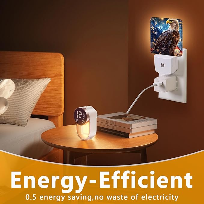 Eagle Night Light, Plug-into USA Flag Nightlight White LED Lamp, Energy Efficient Decor Desk Lamp for Bedroom Hallway Stairs Bathroom