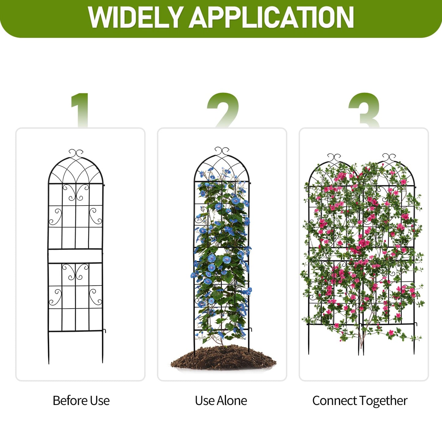 Outvita Garden Trellis for Climbing Plants, 2 Pack 5 Ft Large Decorative Outdoor Cucumber Trellis, Rust Proof Metal Vegetables Flowers Support for Tomatoes, Vines, Roses(Grid Pattern)