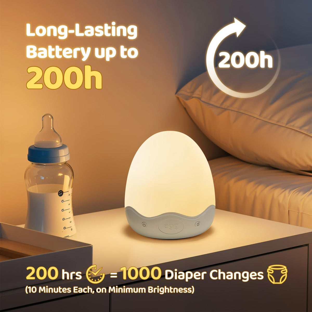 Skiennix Baby Night Light - 10 Brightness Levels & 10 Colors | Touch & Remote Control, 3600mAh Rechargeable, Ideal for Nursery & Breastfeeding
