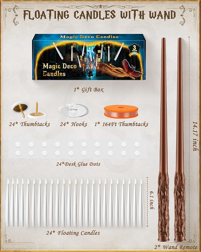 24 Pack Floating Candles with Wand Remote -Christmas Hanging Candle,Magic Flameless Taper Candles Floating Lights Gifts for Halloween Decorations Wedding Birthday Party Decor