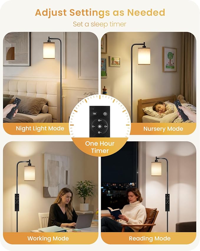 2Pack Dimmable Floor Lamp for Living Room with Remote and Foot Switch, Modern Standing, Corner Lamp,10W Bulb 3 Color Temperatures, for Bedroom, Office, ETL Listed, Black and White CW19LDP205