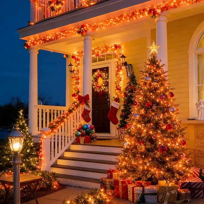 LAMPHOME Orange Thanksgiving Mini Lights, 200LED 66Ft Autumn Fall String Lights,16 Modes Connectable 120V Plug in for Outdoor Indoor Garden Party Halloween Christmas Xmas Tree Light Decor