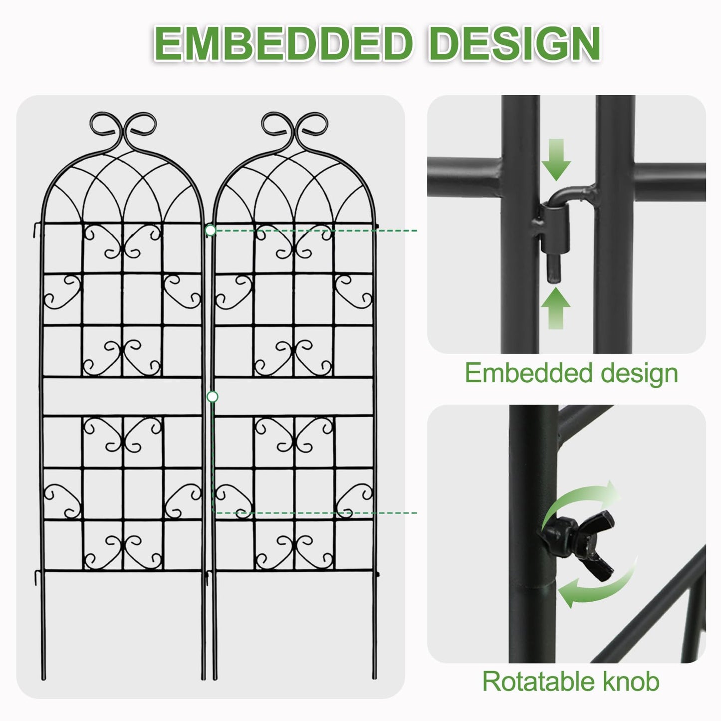 Lorenzo 4 Pcs 70 x 19.7 inch Metal Garden Trellis for Climbing Plants, Black Metal Coating Rustproof, Perfect for Supporting Climbing Plants Outdoor