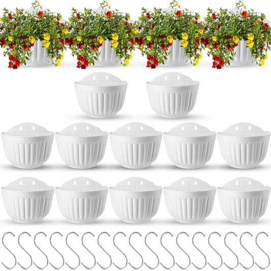 Zubebe 16 Pcs Resin Wall Hanging Planters White Hanging Flower Pots with Drainage Hole Fence Planters for Indoor Outdoor Plant Balcony Railing Decor(8.07 x 6.69 x 4.92'')