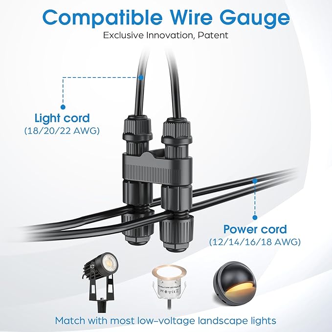 HIBOITEC Wire Connectors for Outdoor Low Voltage Spotlights/Pathway Lights/In-ground Lights/Desk Step Lights, Waterproof 12-18 Gauge Landscape Lighting Connectors, 8 Pack