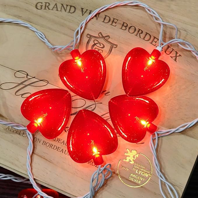 8.5Ft Red Heart Fairy String Lights, Valentine's Day Decor Lights with 10 Red 3D Heart Lights, Connectable Valentine's Day Love Heart Light for Indoor Outdoor Home Wedding Anniversary Party Decoration