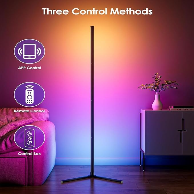 Corner Floor Lamp, LED Corner Lamp with Alexa & Google Home, App and Remote Control,16 Million DIY Colors & 68+ Scene, Music Sync, Color Changing Smart Ambient Light for Living Rooms, Bedrooms
