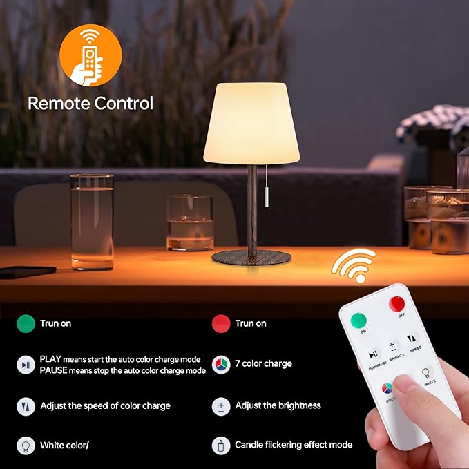 Shower Lamp Battery Operated Outdoor Table Lamps Cordless Waterproof LED Dimmable Warm White and RGB Table Lamps Rechargeable Lamp Outdoor Lamps for Patio/Bathroom（Wood Grain）