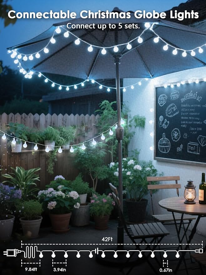 2026 New Connectable 43FT Smart Voice Controlled String Lights Indoor Outdoor | 100LED White Globe Fairy Lights with Remote & Timer | 12 Modes Waterproof Twinkle Light for Classroom Room Decorations