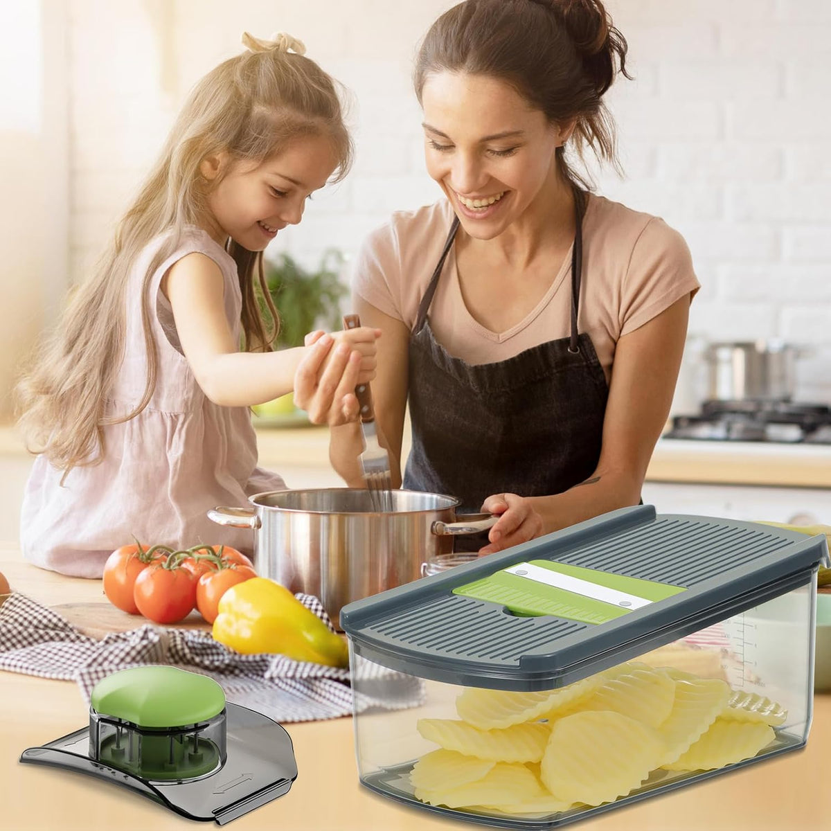Ourokhome Mandolin Slicer - Safe Vegetable Shredder with 6 Blades | Essential Kitchen Gadget (Gray)