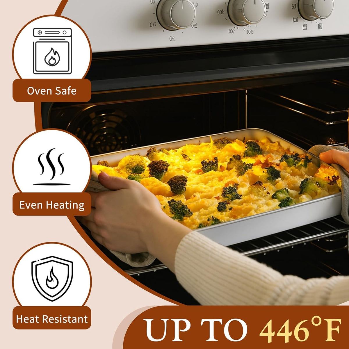 TeamFar Stainless Steel Baking Pans Set of 3 - Deep Rectangle Bakeware for Cookies & Cakes | 12.5/10.5/9.4 Inch