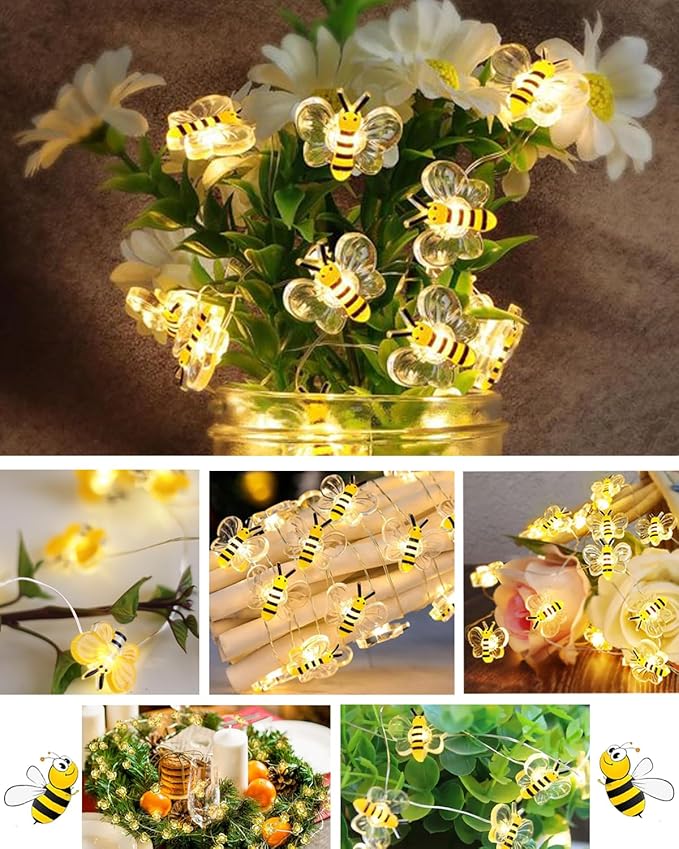 ITICdecor Bee Lights Cute Bee Fairy Lights with Timer 10FT 30 LEDs Christmas Gifts Honey Bee Decorative String Lights for Bedroom Birthday Party Wedding Xmas Plants Patios Decor
