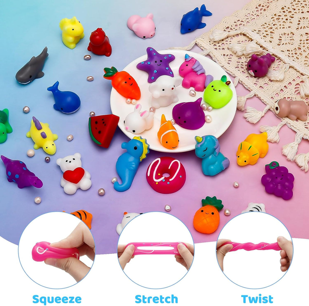 Mochi Squishy Toys 100-Pack - Fun Party Favors for Kids | Mini Fidget Toys & Classroom Prizes