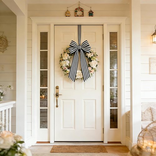 AZYM Wreath Sash Set - Elegant Ribbon Accessories for Indoor/Outdoor Decor | White & Black