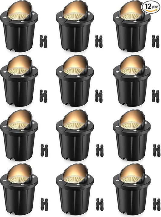 HIBOITEC Low Voltage Landscape Lights, 12W LED Outdoor In-Ground Lights 1200LM Waterproof IP67 Landscape Lighting, Anti-Glare Die-Cast Aluminum Garden Lights for Pathway Tree Yard, 12 Pack