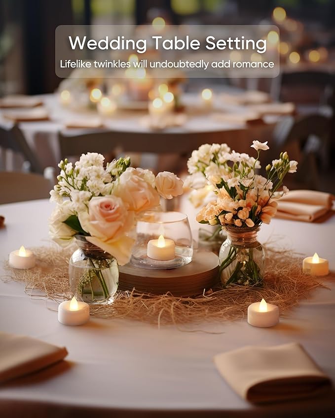 LED Candles, Tea Lights Candles Battery Operated Bulk, 100PCS Long-Lasting 200 Hours Flameless Tealight Candles, Realistic Flickering Wedding Candles for Festival Decor, 1.5'' D X 1.25'' H