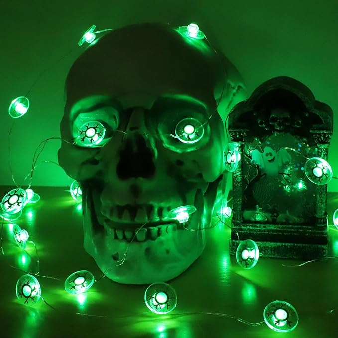Halloween Decorations Fairy Lights Green Eysball, 30 LED Copper String Lights with Remote Control Battery Operated for Cosplay Party Supplies, Gothic Halloween Decor