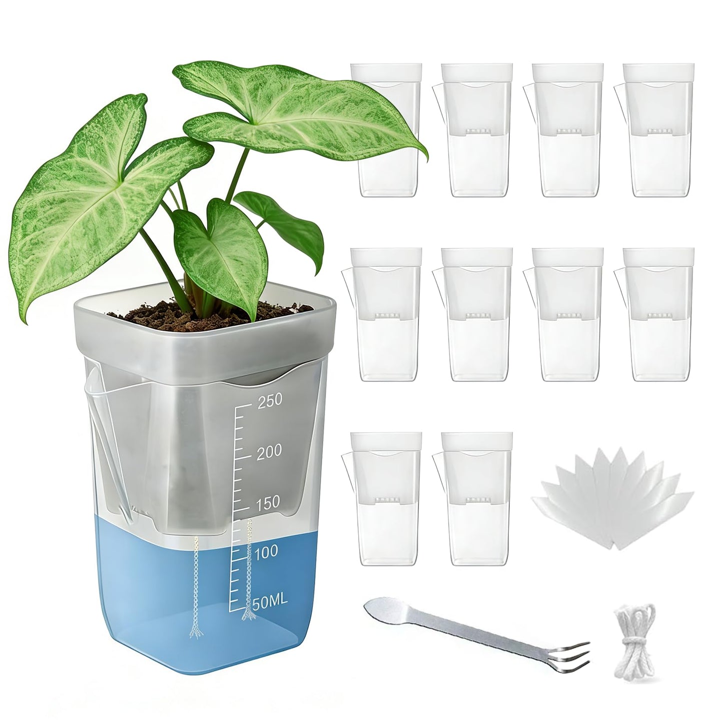 SZFHUMFT Clear Self Watering Pots - 10 Pack 2.5 Inch Clear Self Watering Pots for Indoor Plants, Semi Hydroponic Pots with Drainage Holes, Labels & Wicks