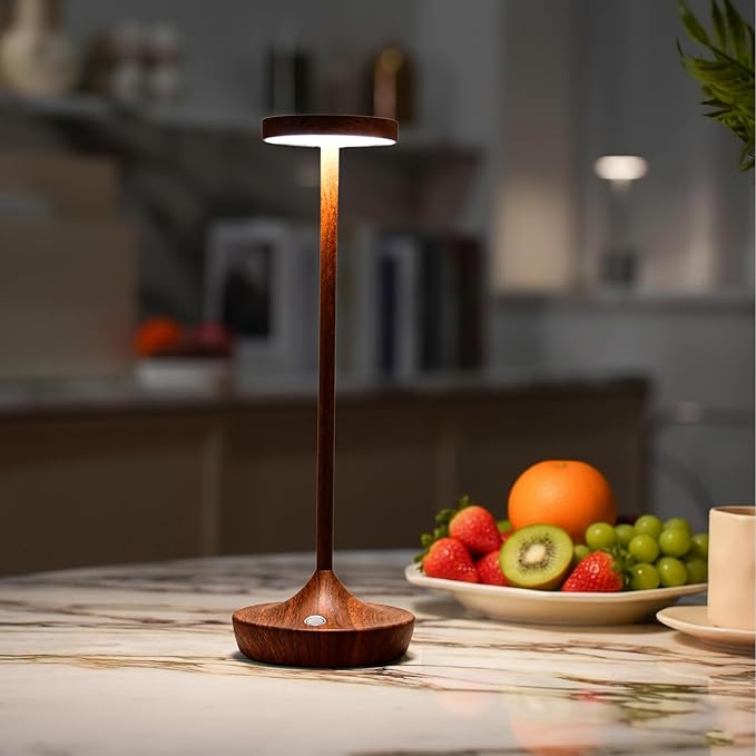 Cordless Table Lamp Rechargeable - 6000mAh LED Battery Operated Table Light - Portable Touch Dimmable Outdoor Waterproof Table Lamps for Patio Bar Restaurant Dining (2 Woodgrain)